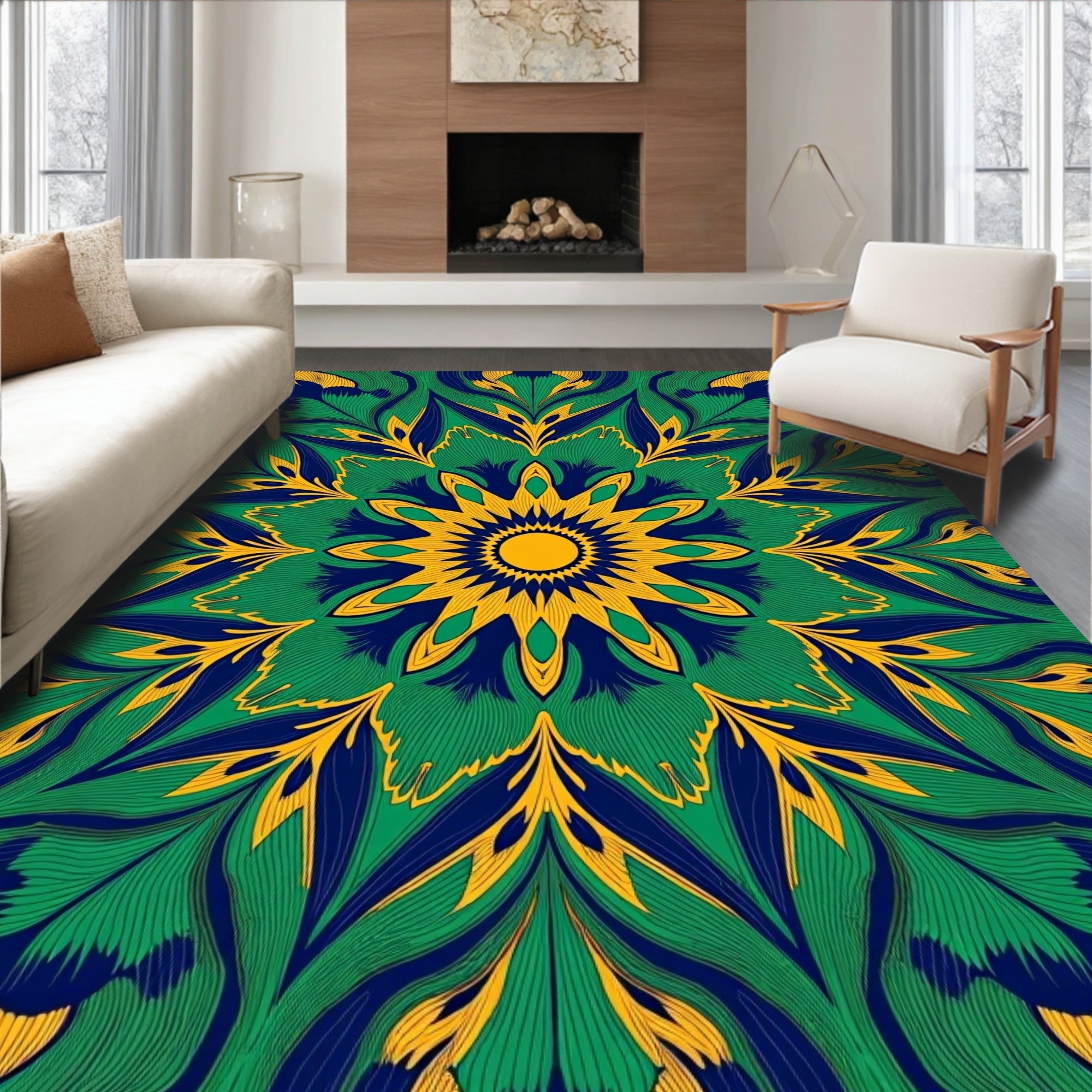 Radiant Geometric Floral Starburst Rug
