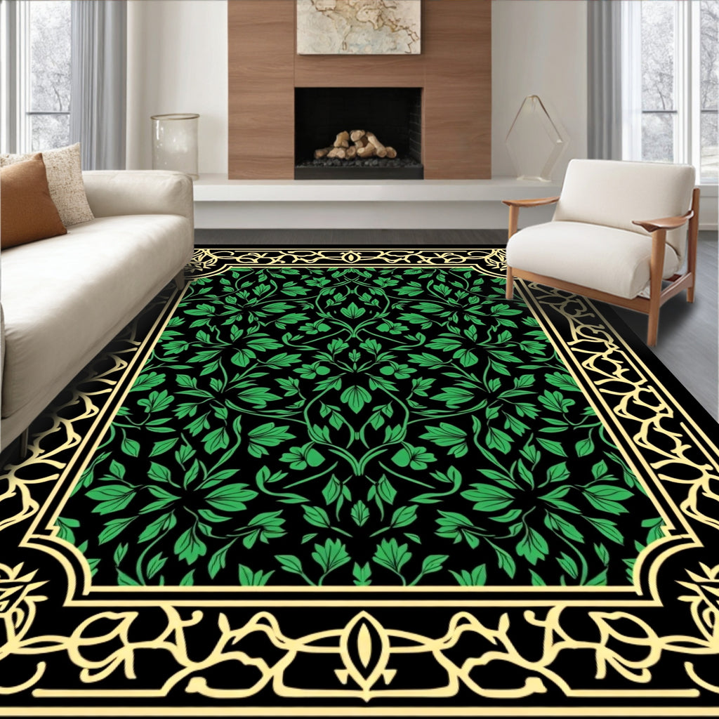 Emerald Green Floral Border Rug