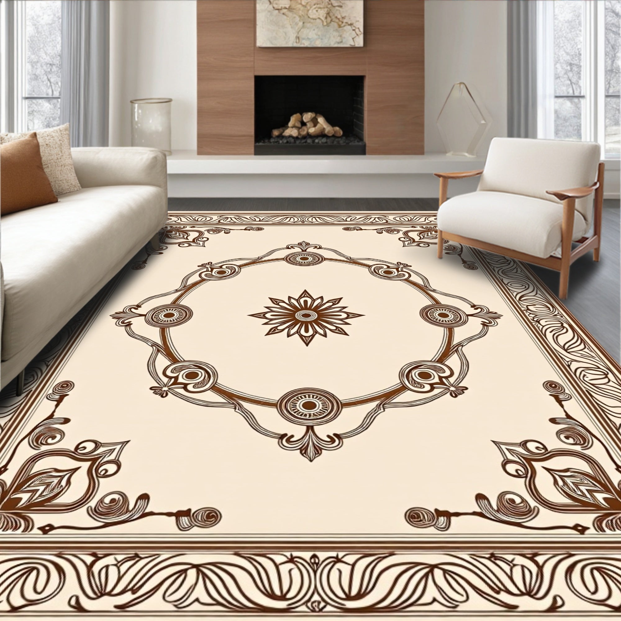 Traditional Brown Floral Medallion Rug