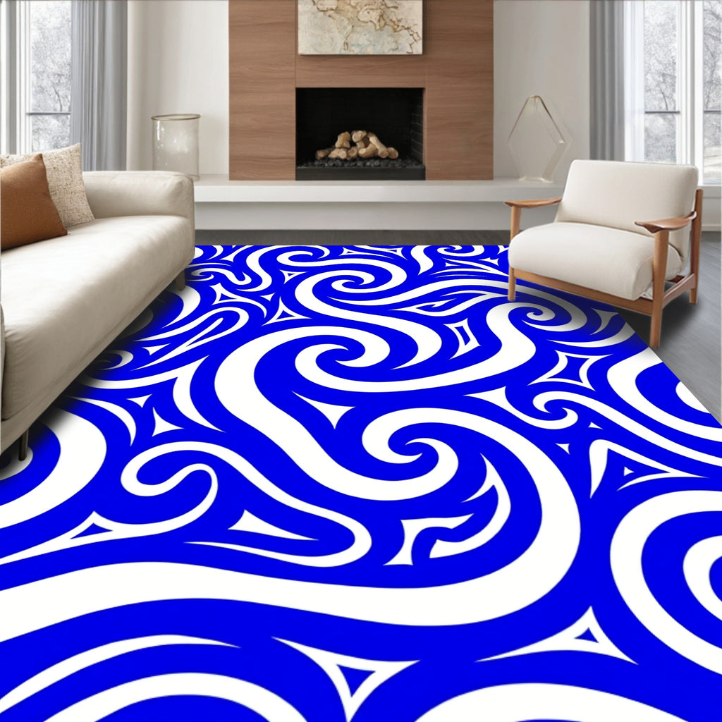 Vibrant Blue Swirl Pattern Rug