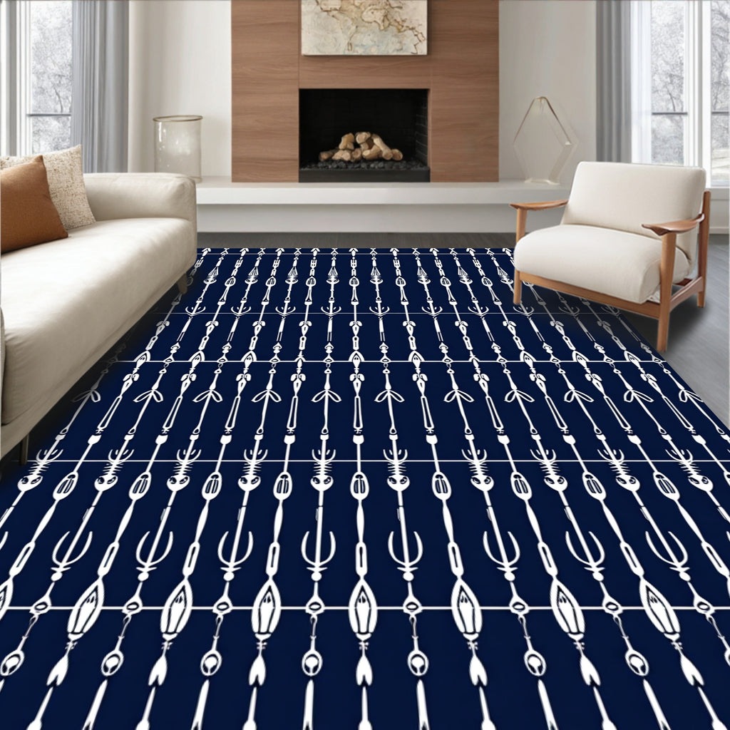 Navy White Vertical Linear Tribal Rug