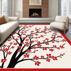 Red Blossom Tree Branch Pattern Rug