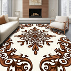 Brown Traditional Floral Medallion Design Rug