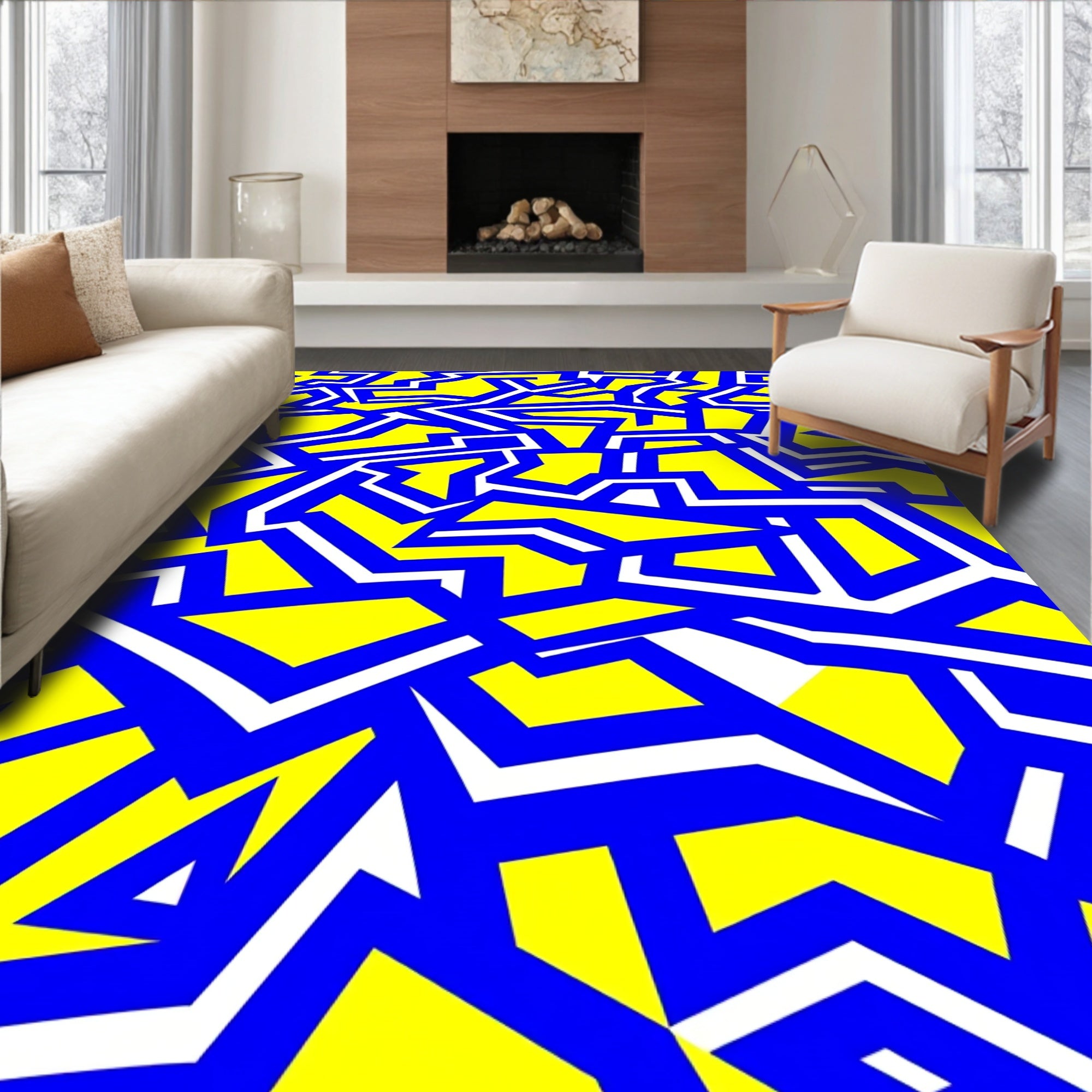Bold Geometric Maze Pattern Rug