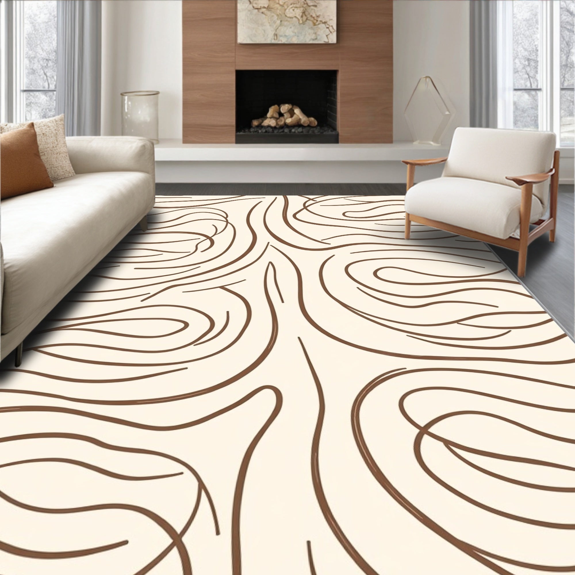 Organic Brown Wavy Line Pattern Rug