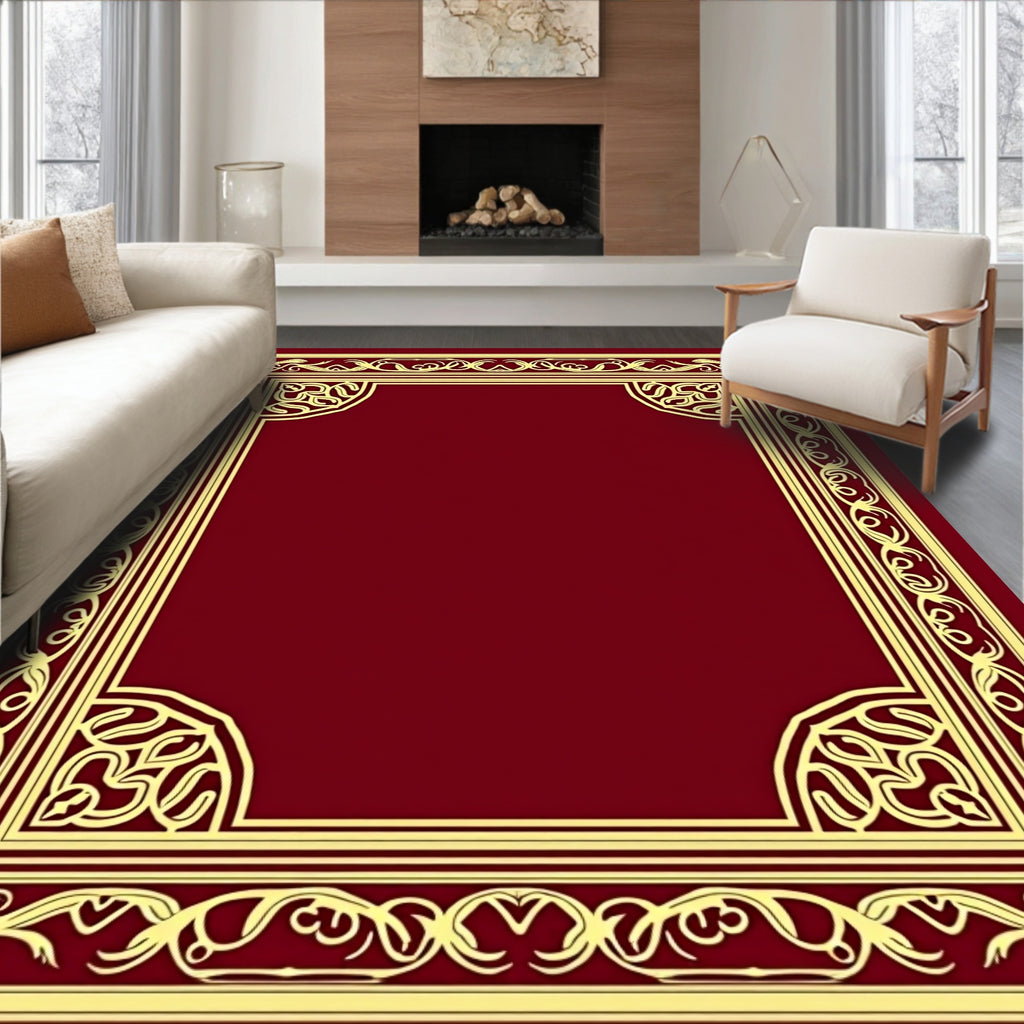 Elegant Red Gold Filigree Pattern Rug