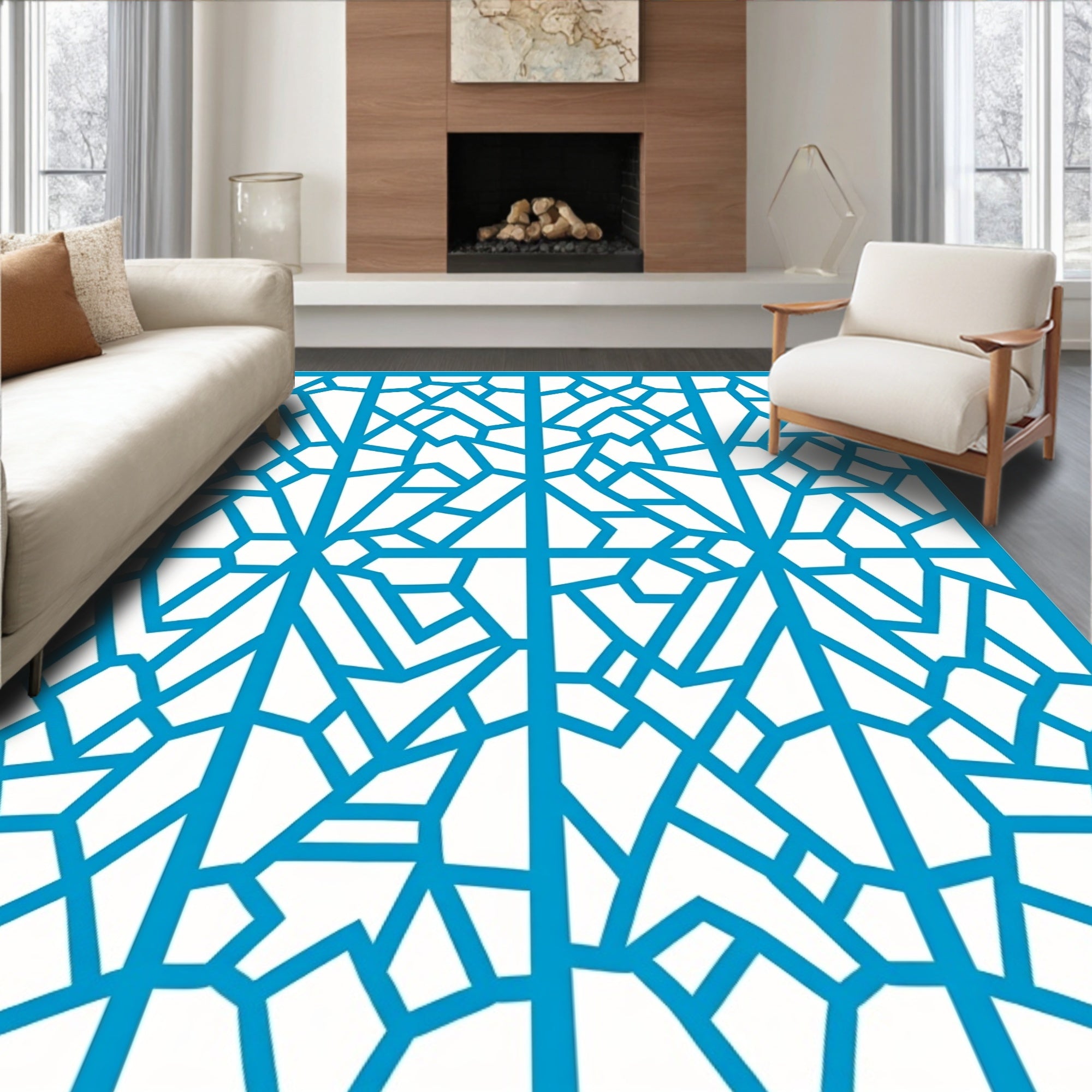 Geometric Blue Abstract Pattern Rug