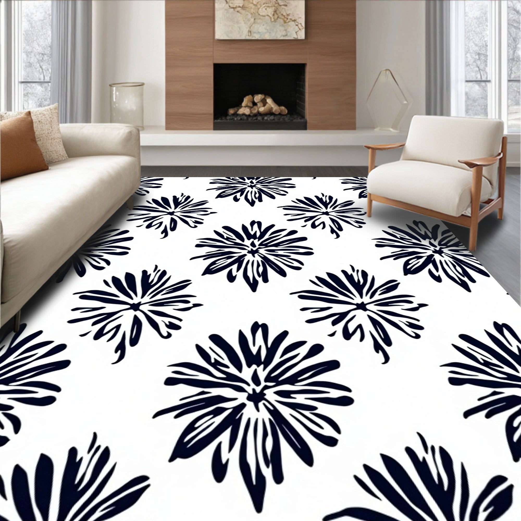 Bold Floral Starburst Pattern Rug