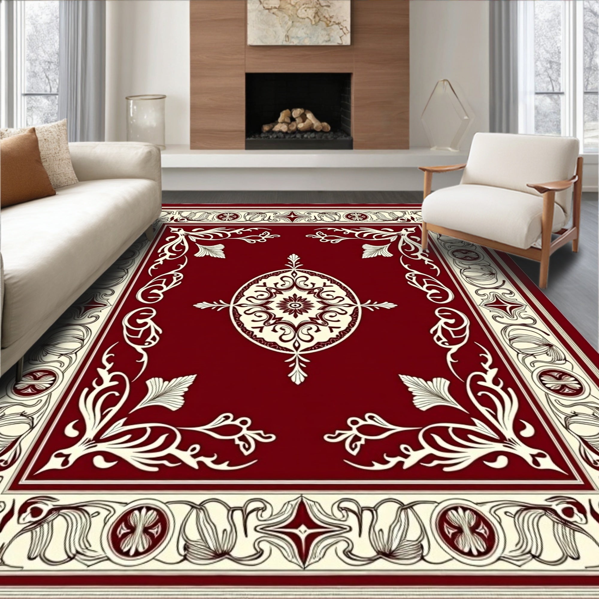 Vintage Floral Elegant Crimson Rug