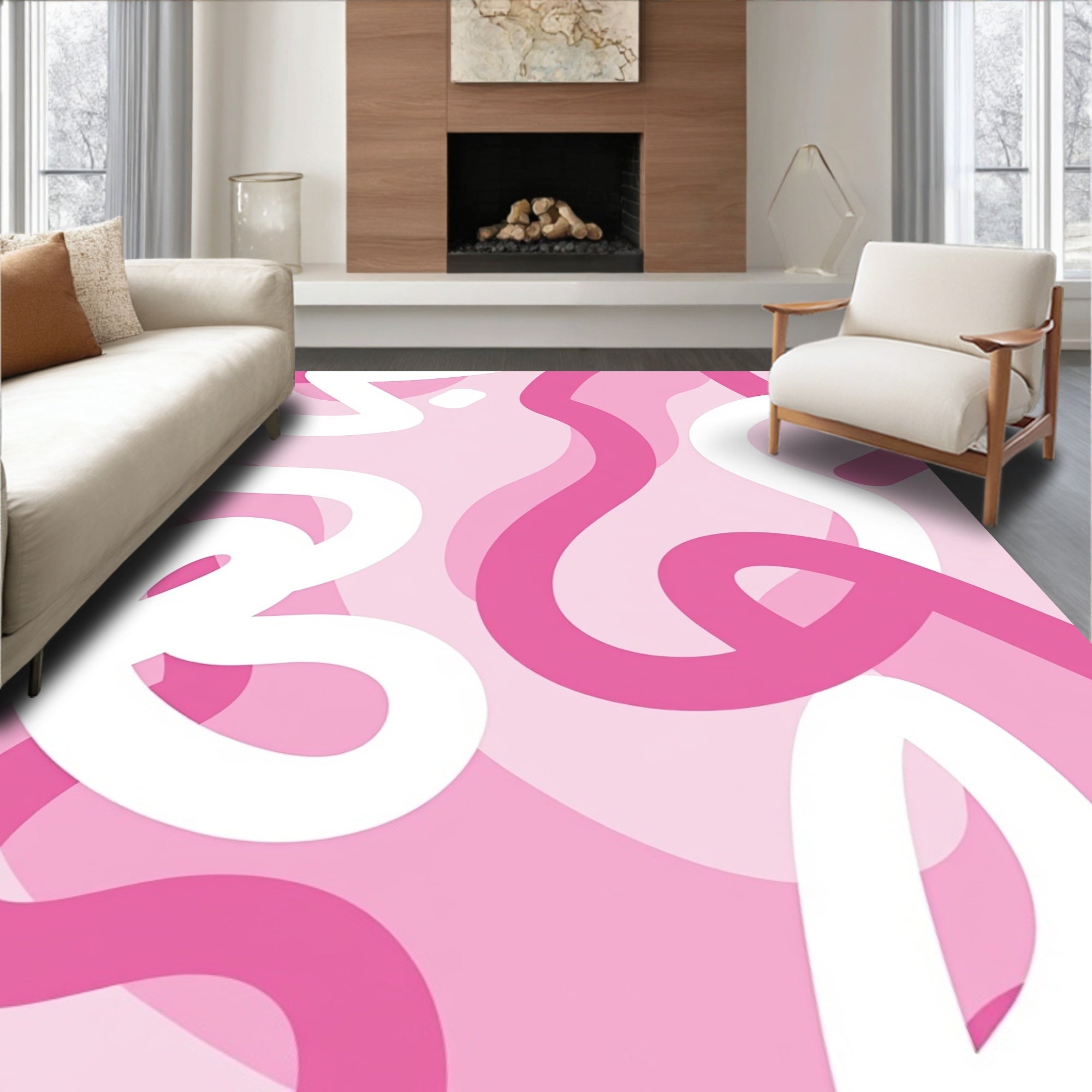 Sweet Pink Wave Pattern Design Rug