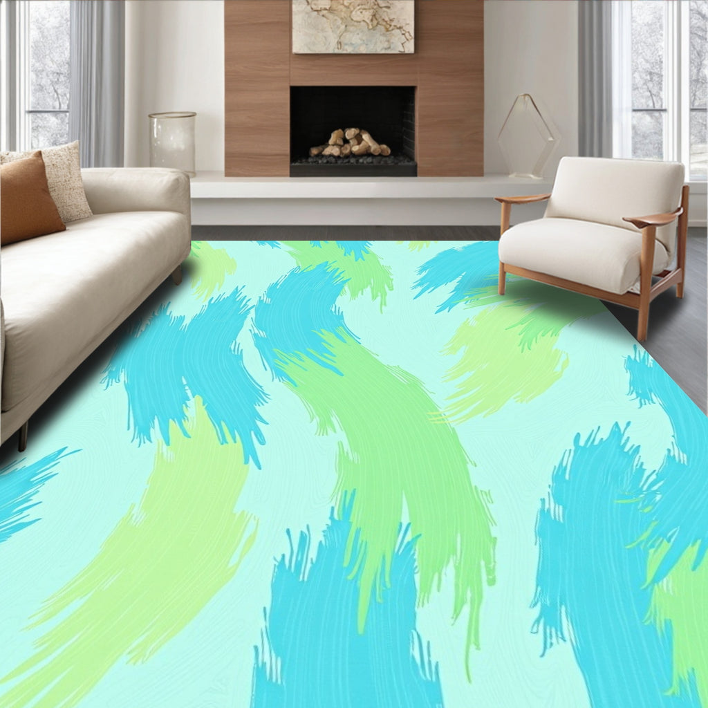 Aqua Blue Green Brushstrokes Pattern Rug