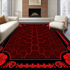 Red Rose Hexagonal Geometric Pattern Rug