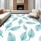 Elegant Teal Leaf Pattern Rug