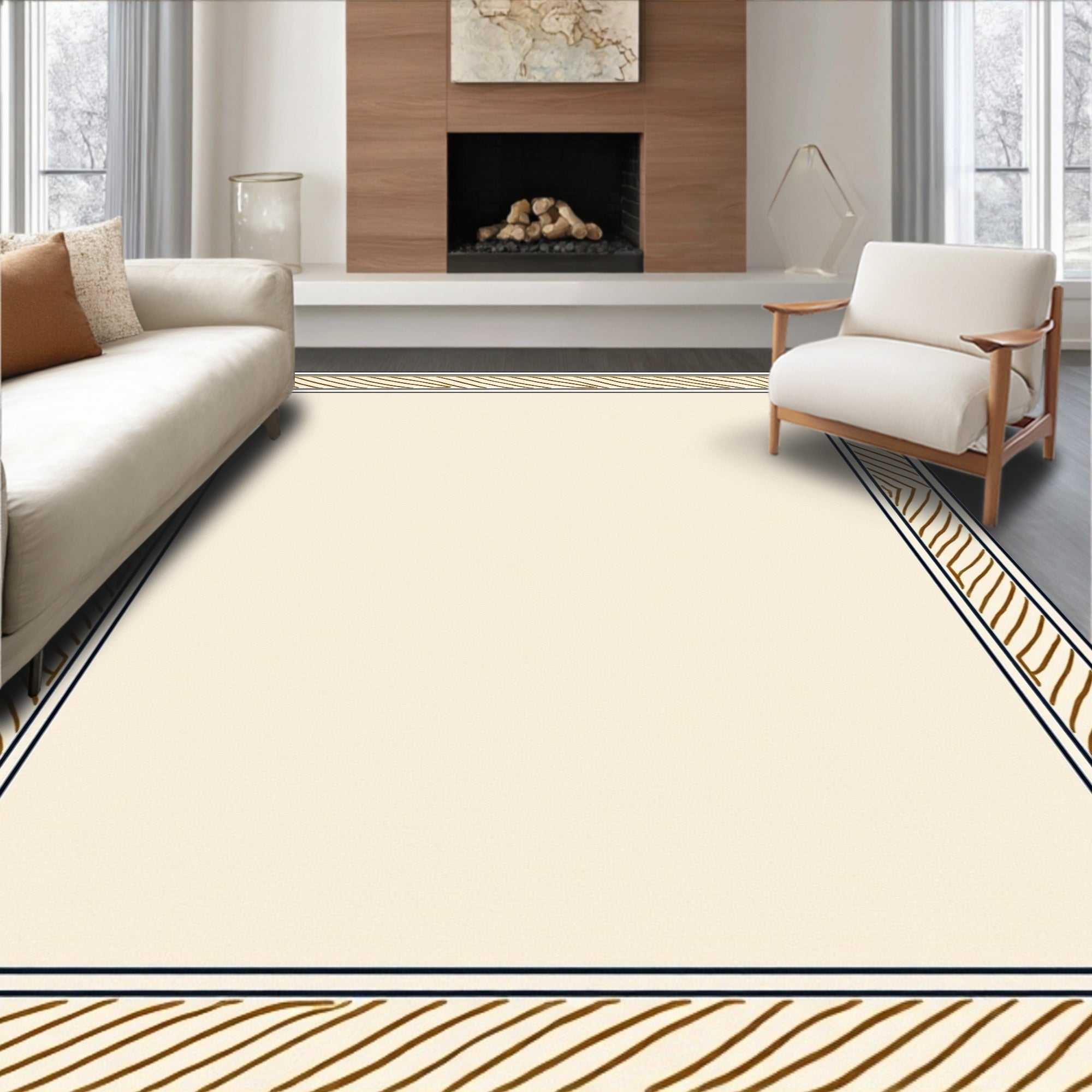 Striped Border Subtle Pattern Rug