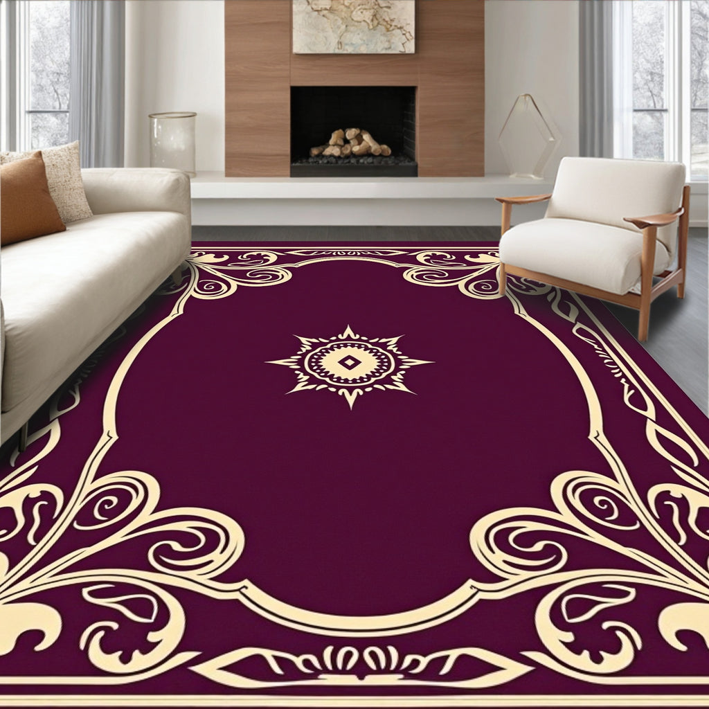 Elegant Floral Frame Circular Medallion Design Rug