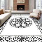 Ornate Round Floral Border Design Rug