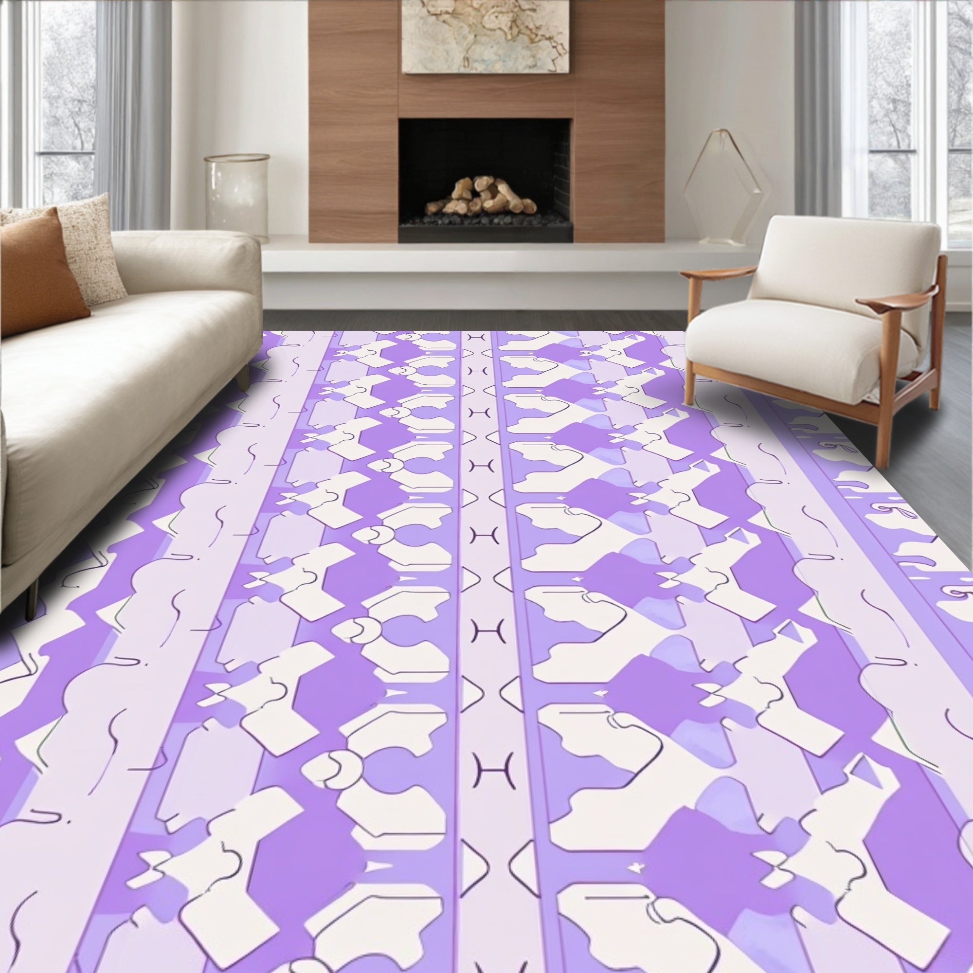 Purple White Geometric Abstract Stripes Rug