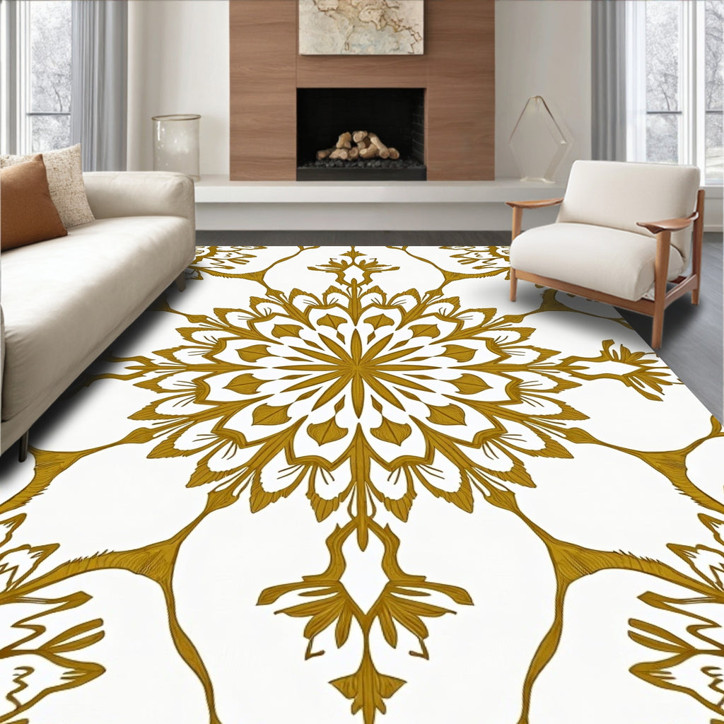 Gold Floral Mandala Pattern Rug