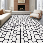 Black Geometric Honeycomb Pattern Rug