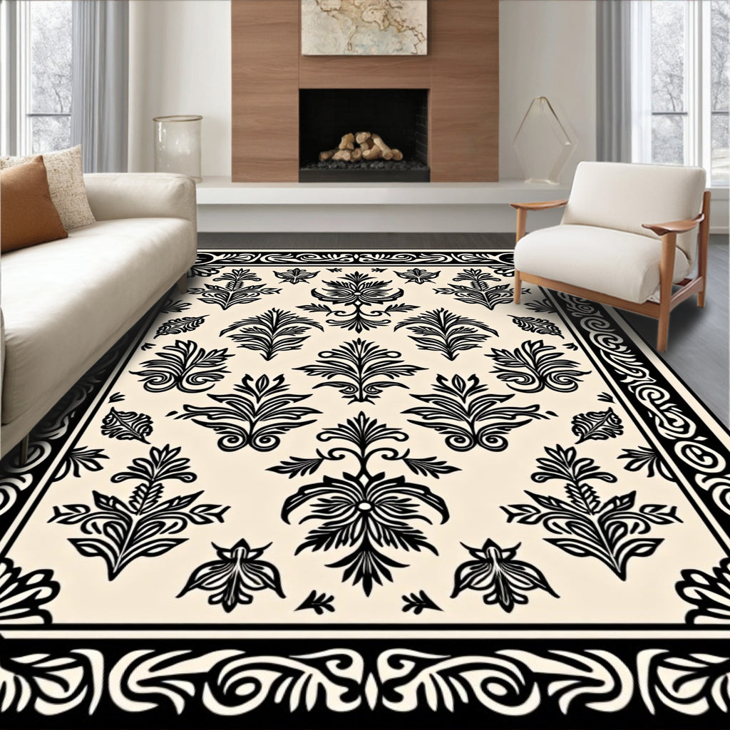 Ornate Traditional Floral Scrollwork Design Rug