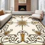 Ornate Brown Gold Floral Border Rug