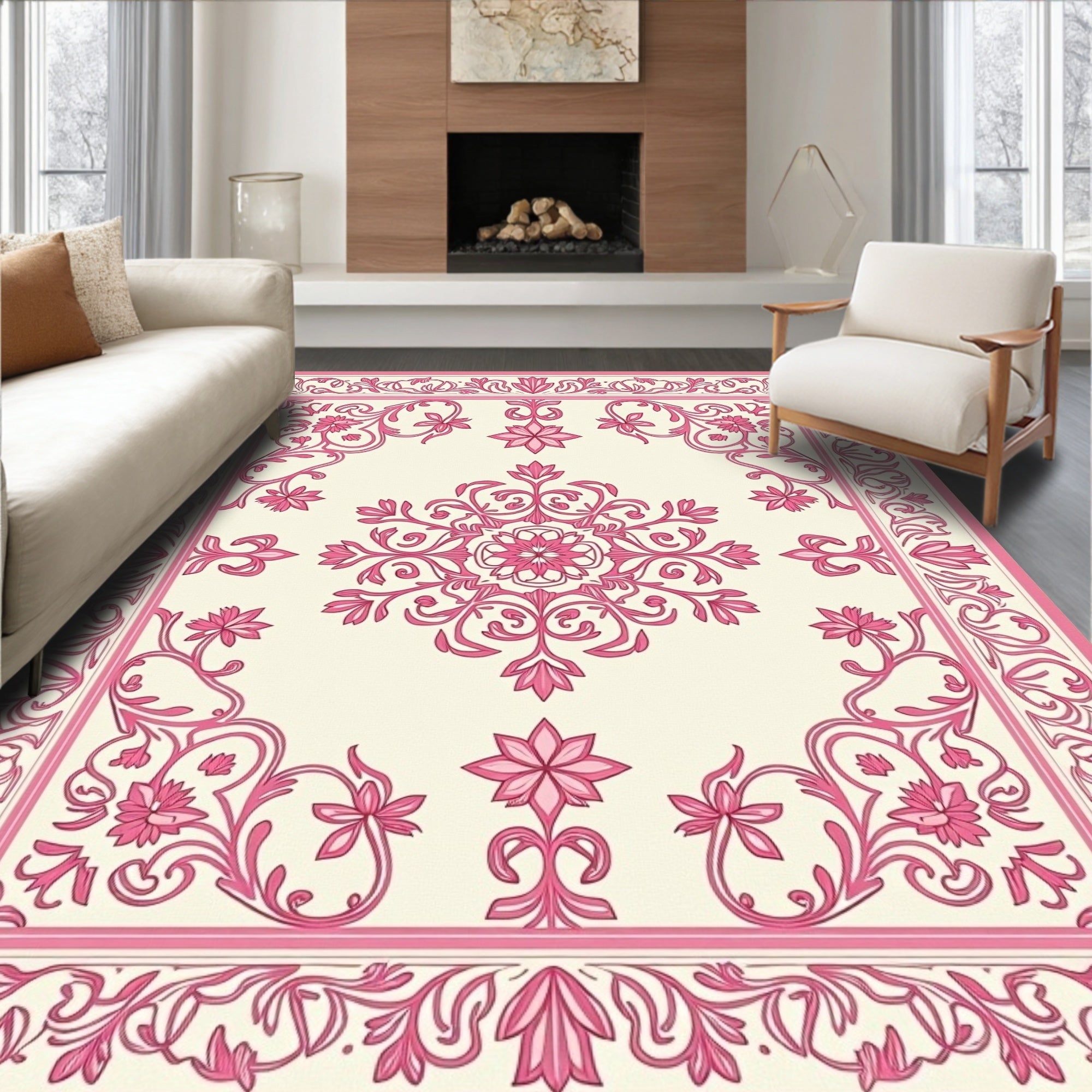 Victorian Floral Medallion Pink Rug