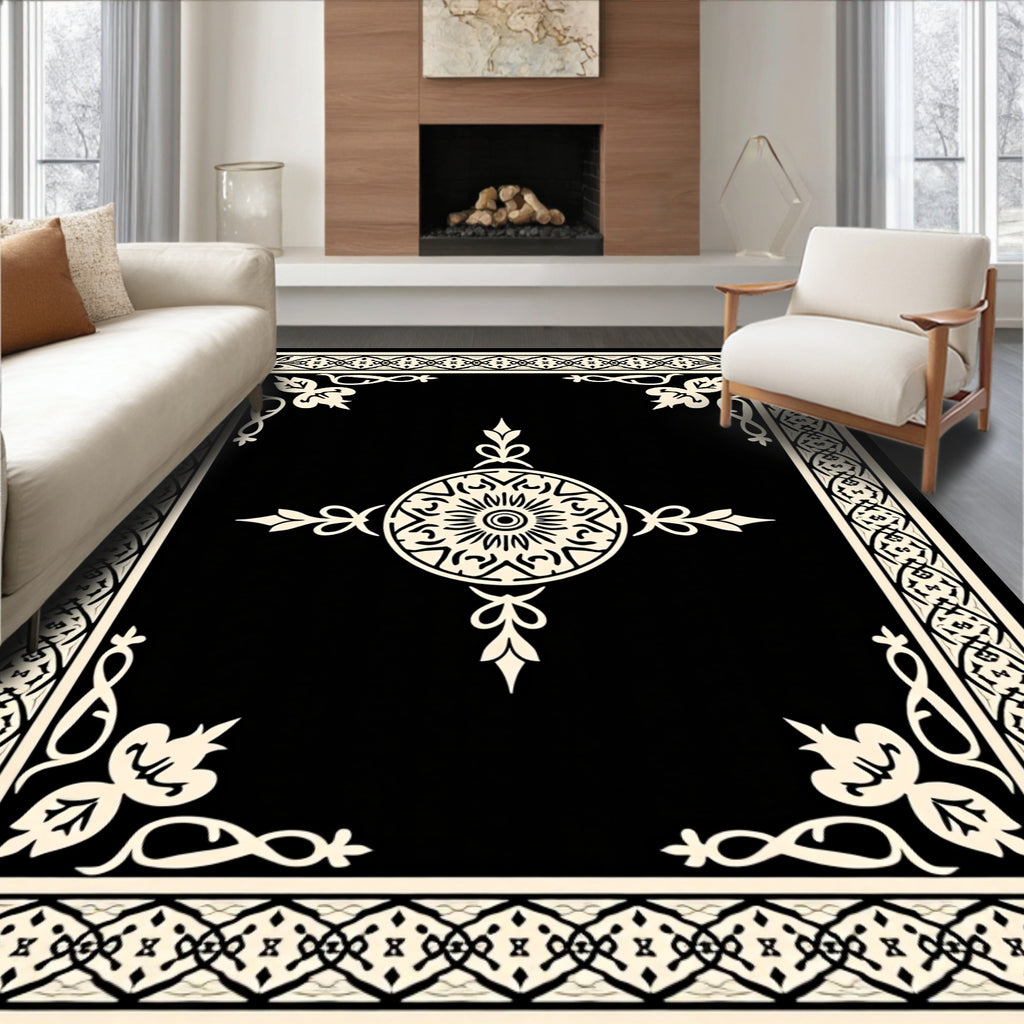 Elegant Floral Medallion Border Design Rug