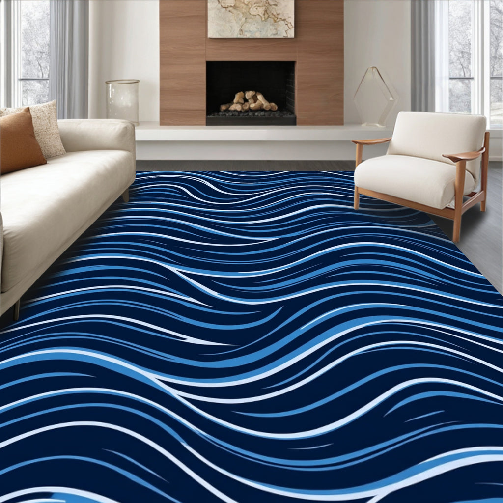 Wavy Blue Flow Pattern Rug