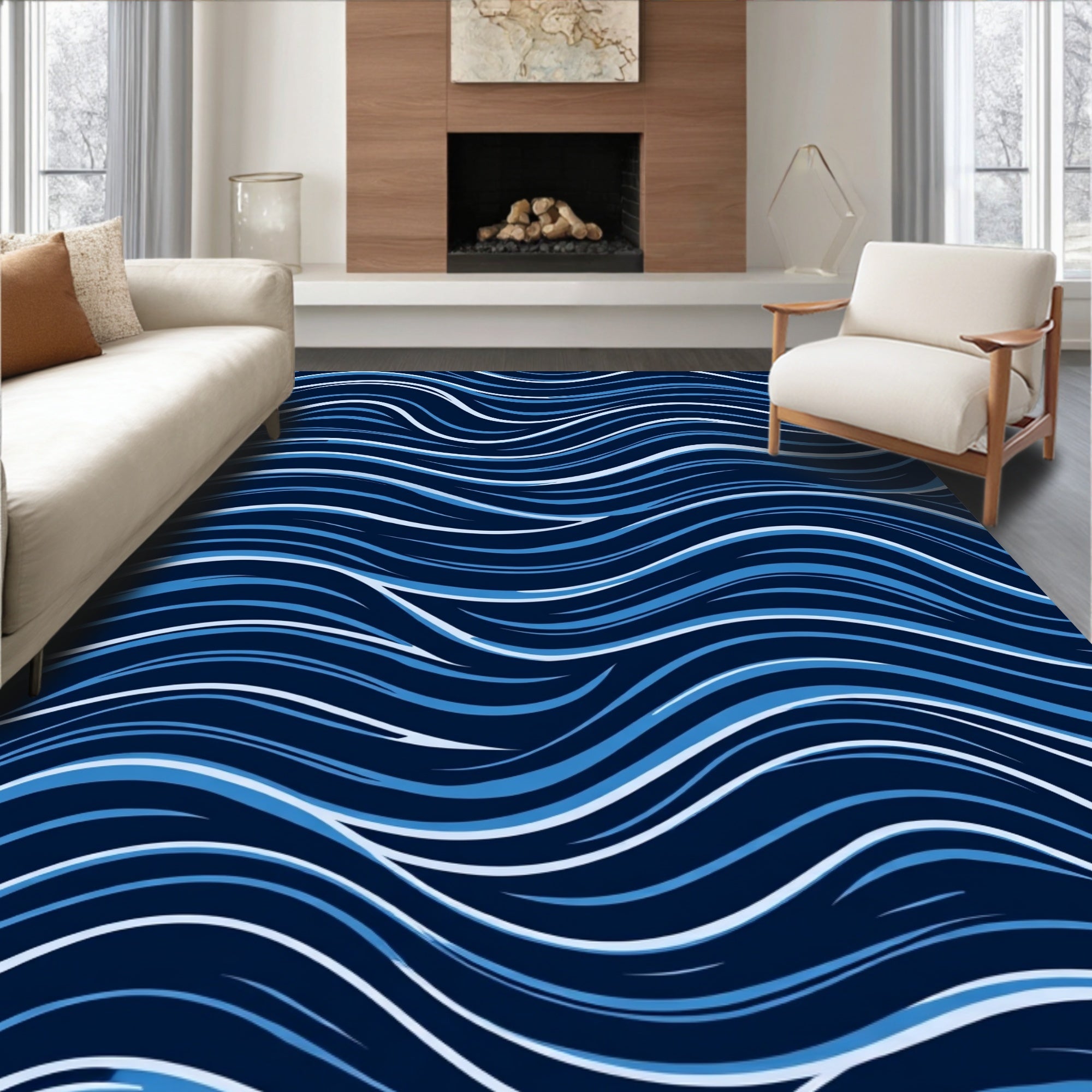 Wavy Blue Flow Pattern Rug