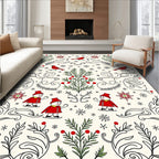 Whimsical Red Cardinal Snowman Skating Festive Rug