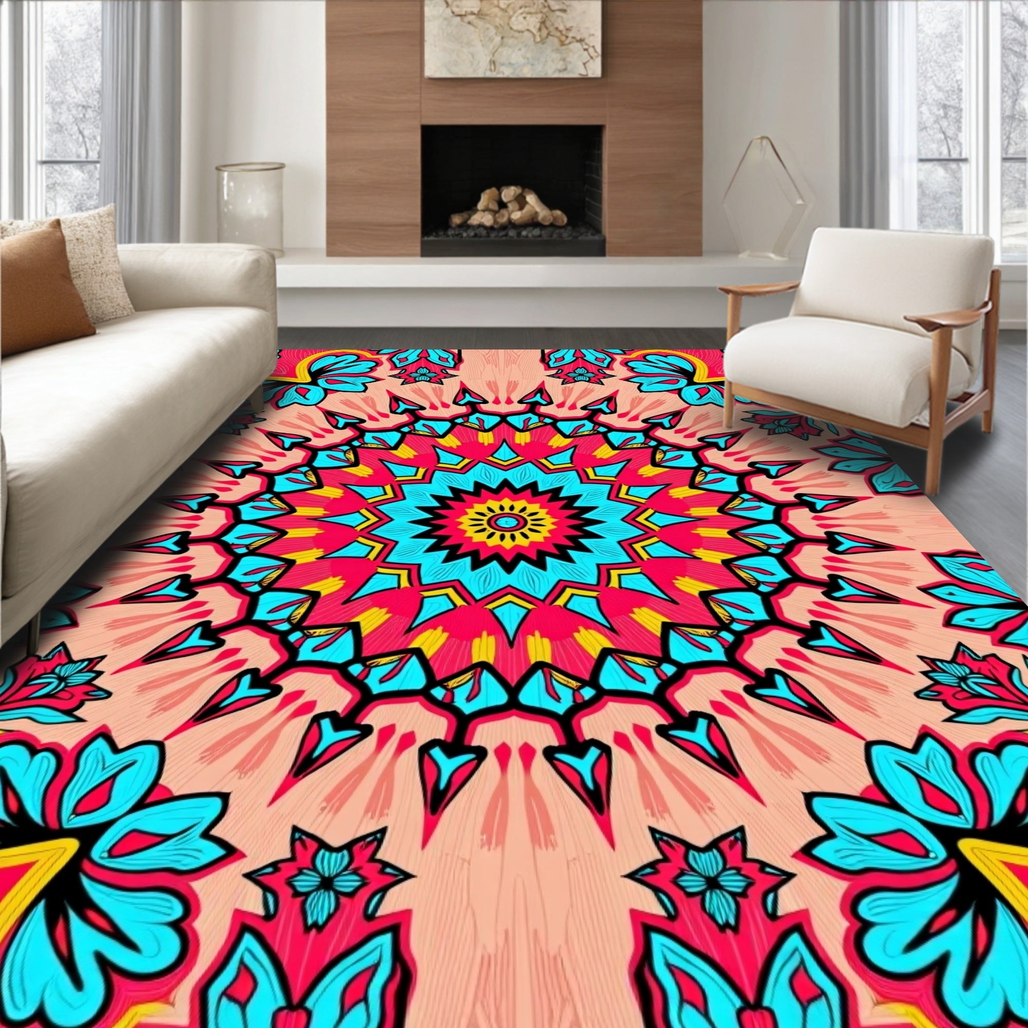 Vibrant Floral Mandala Pattern Rug