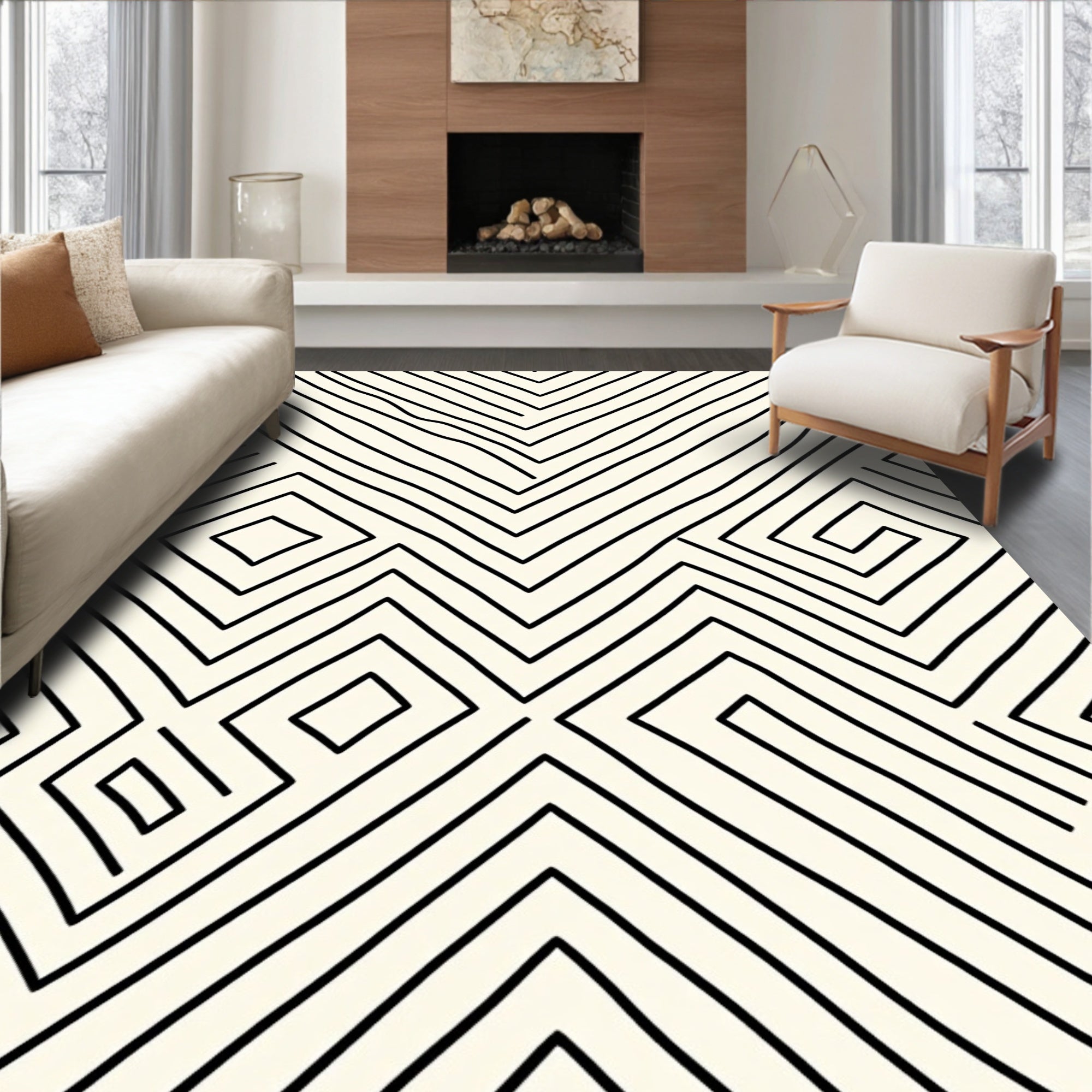 Abstract Geometric Zigzag Design Rug