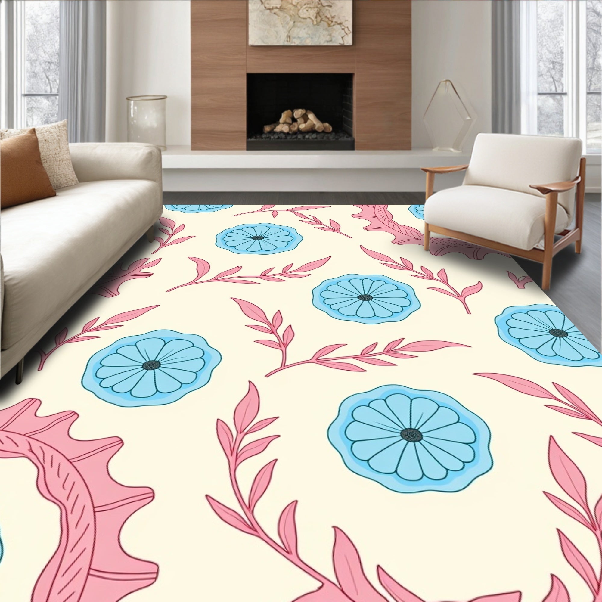 Floral And Leafy Pattern Design Rug