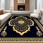Black Gold Floral Scroll Design Rug