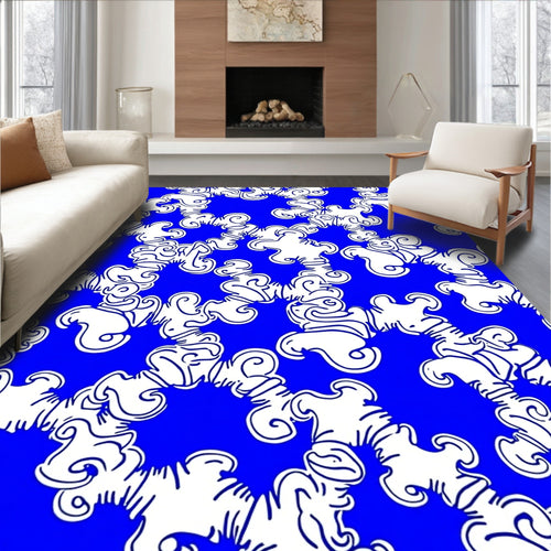Abstract Blue White Swirl Pattern Rug