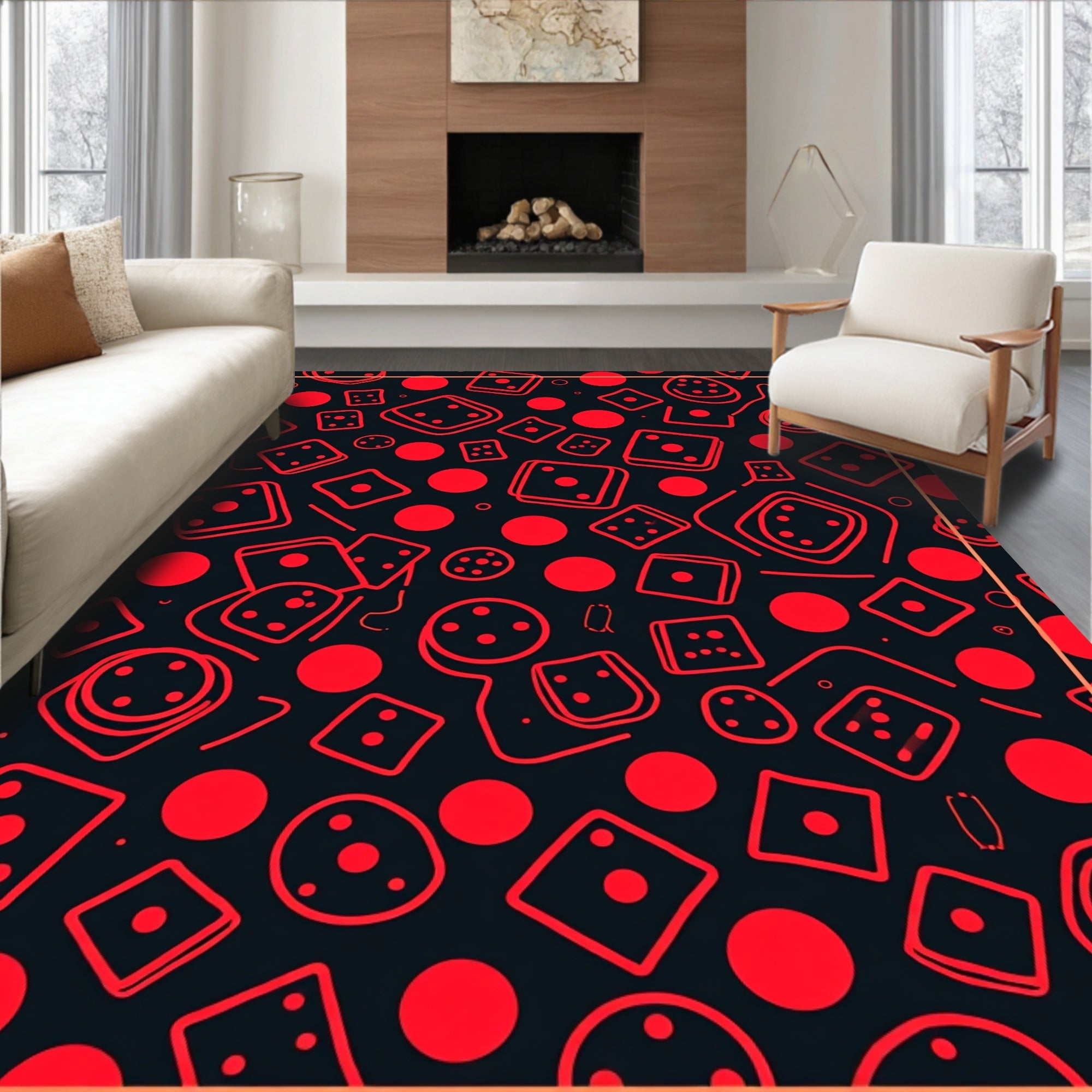 Red Dice Dots Pattern Rug