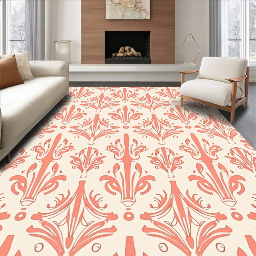 Coral Floral Damask Pattern Design Rug