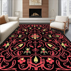 Crimson and Gold Floral Courtly Rug