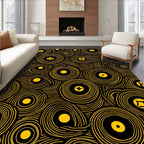 Yellow Circular Pattern In Black Rug