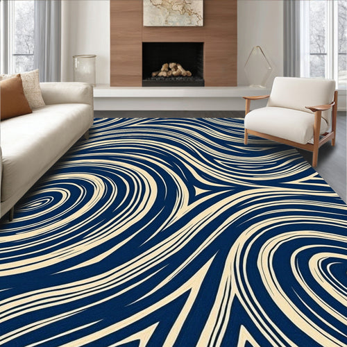 Abstract Swirl Blue Cream Pattern Rug