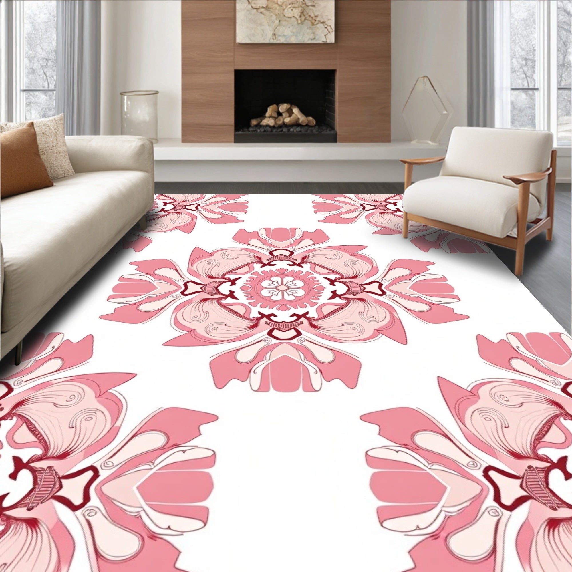 Pink Floral Mandala Pattern Rug