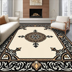 Ornate Black Gold Mandala Pattern Rug