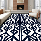 Black White Tribal Geometric Pattern Rug
