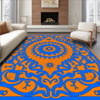 Bold Blue Floral Mandala Pattern Design Rug