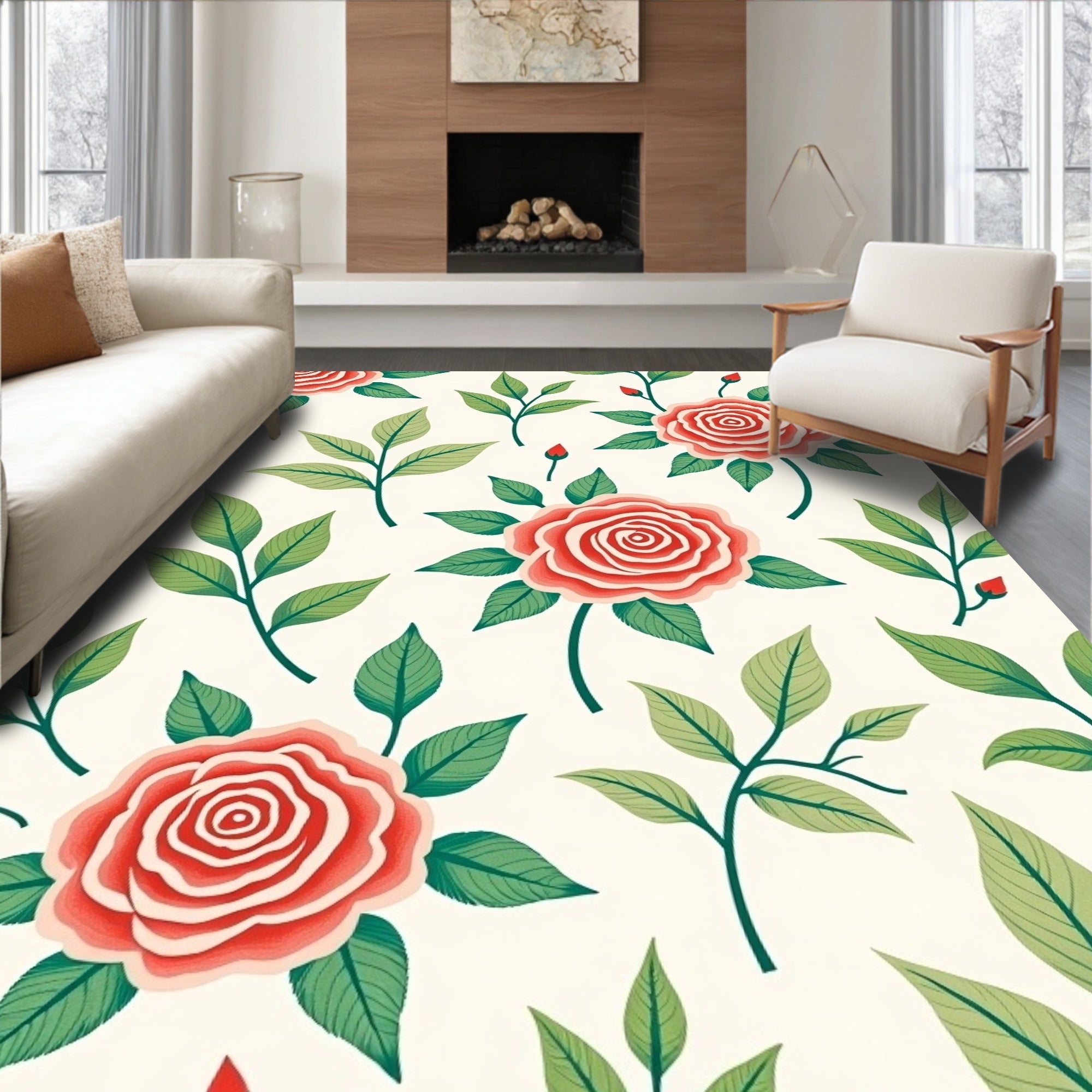 Vintage Rose Blossom Pattern Design Rug