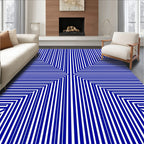 Cool Blue Geometric Line Stripe Design Rug