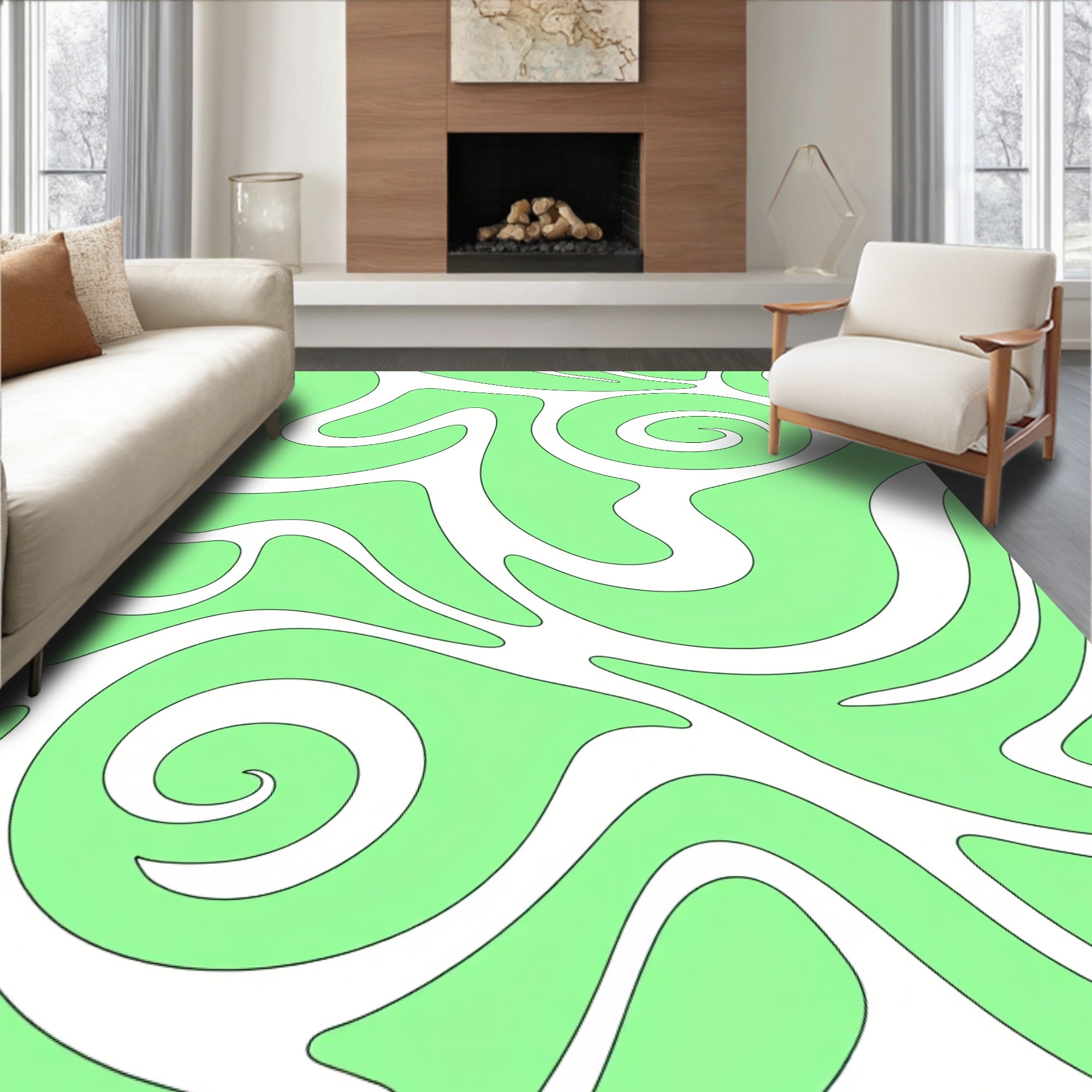 Scribble Abstract Light Green Pattern Rug