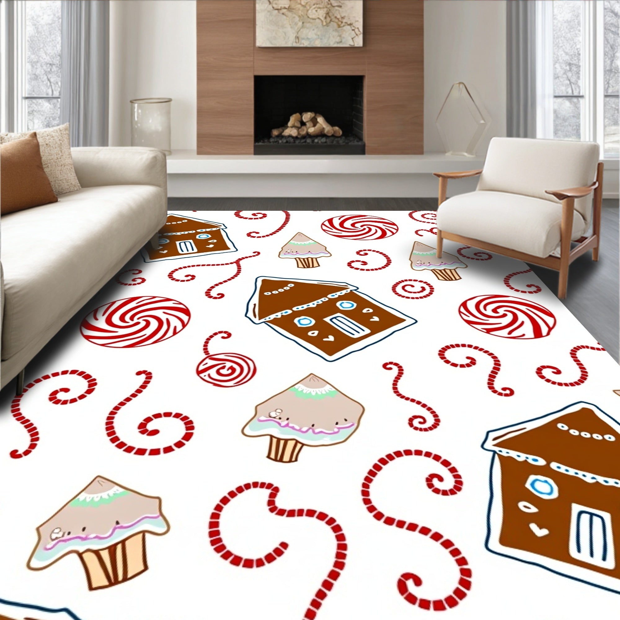 Gingerbread House Red Swirl Candy Rug
