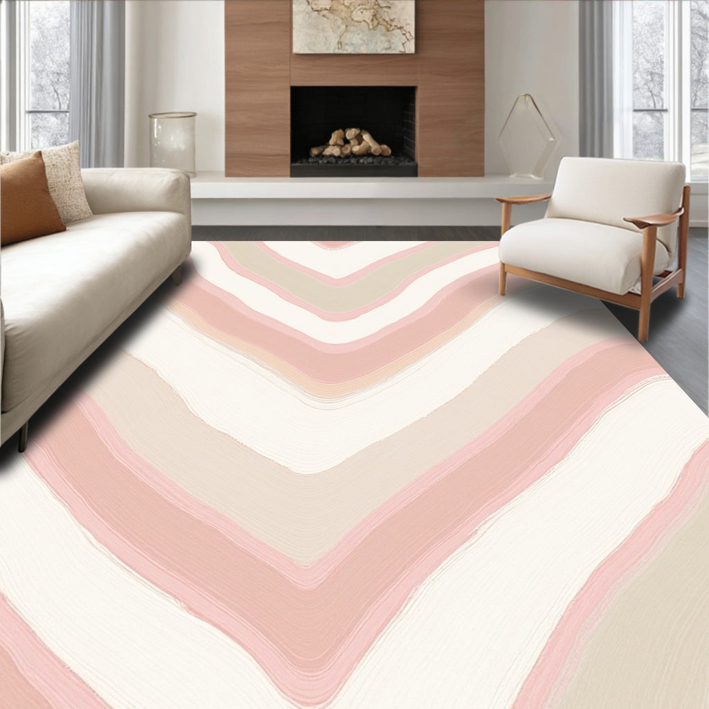 Soft Pink Chevron Wavy Texture Rug