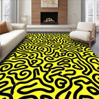 Abstract Black Line Yellow Pattern Rug